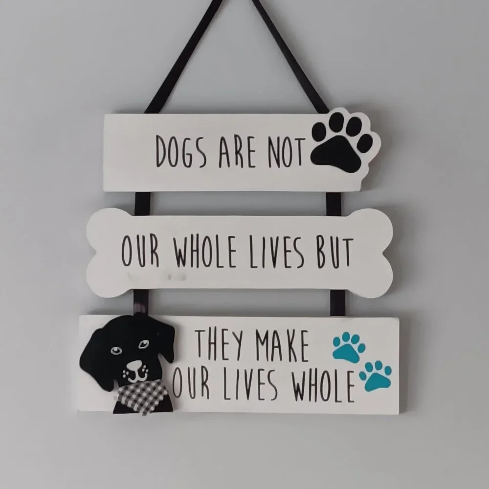 Wooden Hanging Wall Decor Triptych Dogs White Black They Make Our Lives Whole